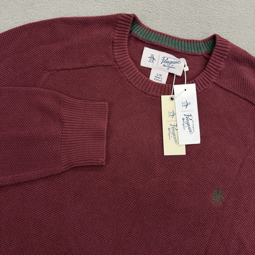 Penguin Original Waffle Knit Sweater Mens L Tawny Port Red Maroon NWT $89